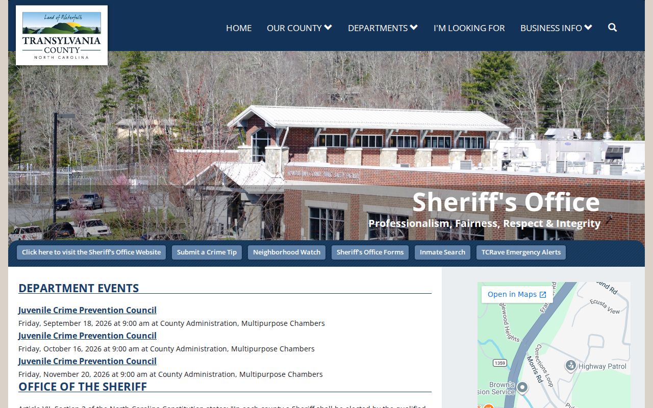 Transylvania County jail and sheriff criminal record office