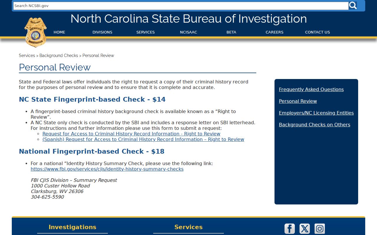 Transylvania County criminal history SBI Right to Review instructions