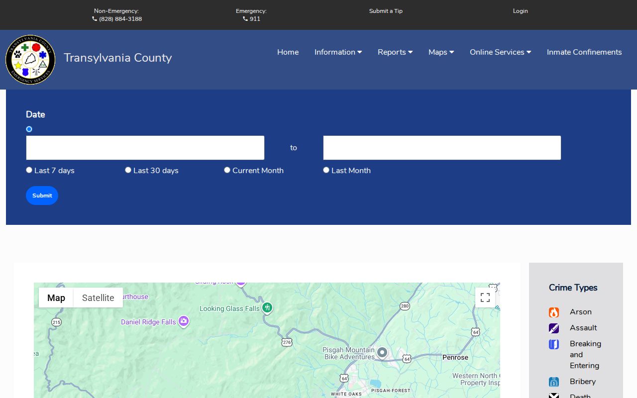 Transylvania County arrest history official incident crime map